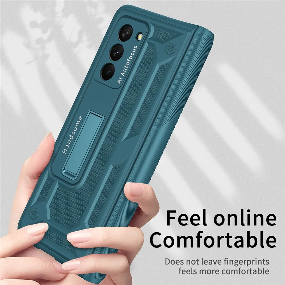 For Samsung Galaxy Z Fold2 5G Kickstand Folding Phone Case Magnetic Hinge Full Protective Cover with Tempered Glass Screen Protector  - Green - 2