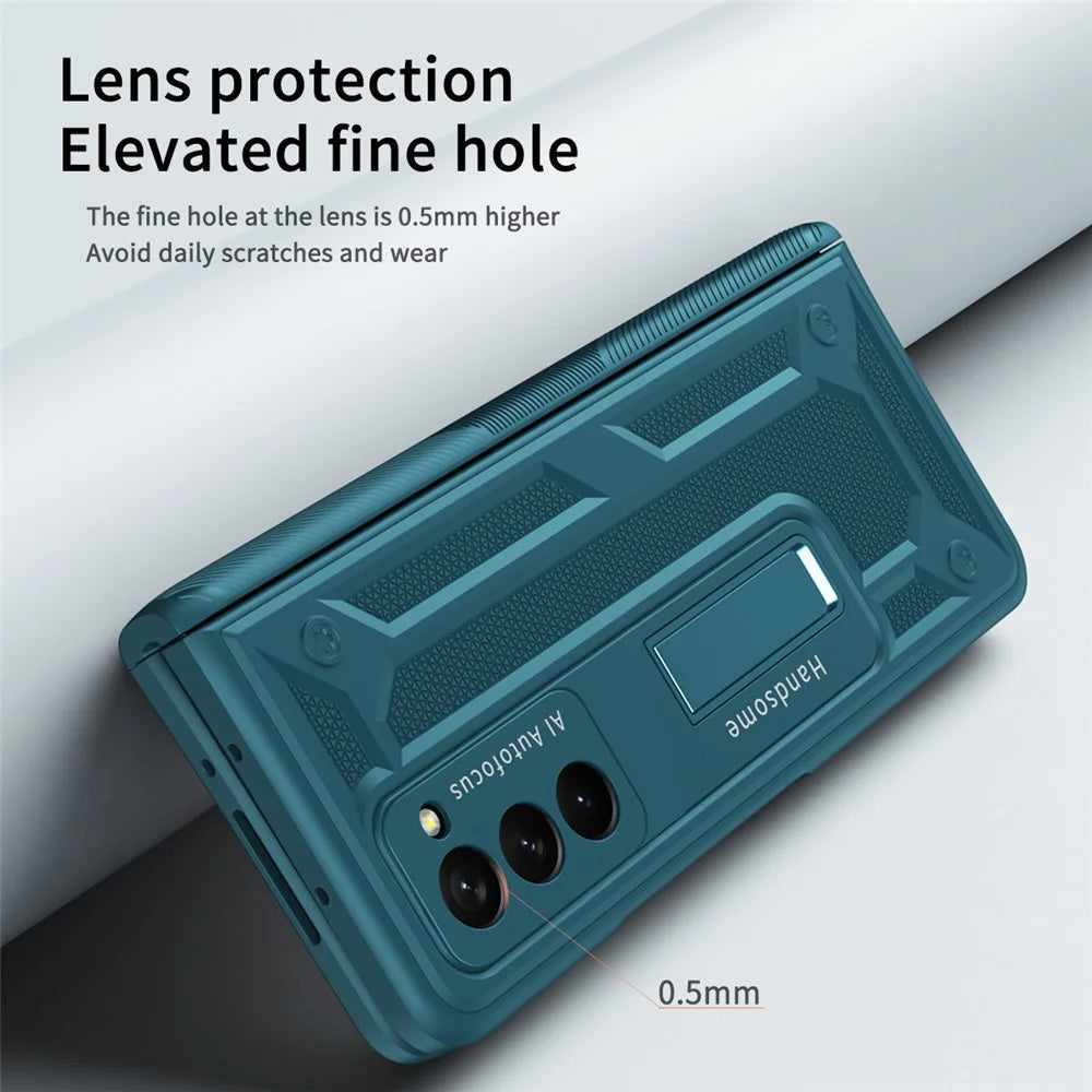 For Samsung Galaxy Z Fold2 5G Kickstand Folding Phone Case Magnetic Hinge Full Protective Cover with Tempered Glass Screen Protector  - Green - 3