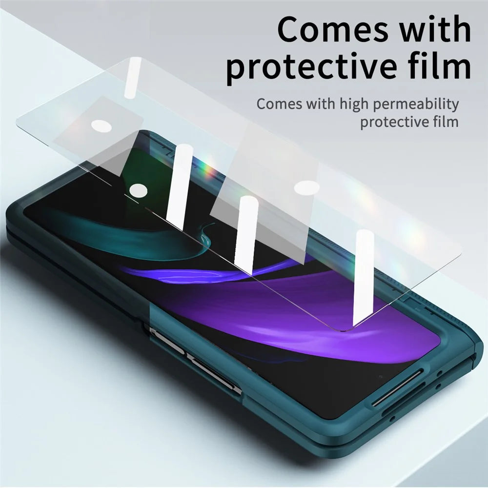 For Samsung Galaxy Z Fold2 5G Kickstand Folding Phone Case Magnetic Hinge Full Protective Cover with Tempered Glass Screen Protector  - Green - 4