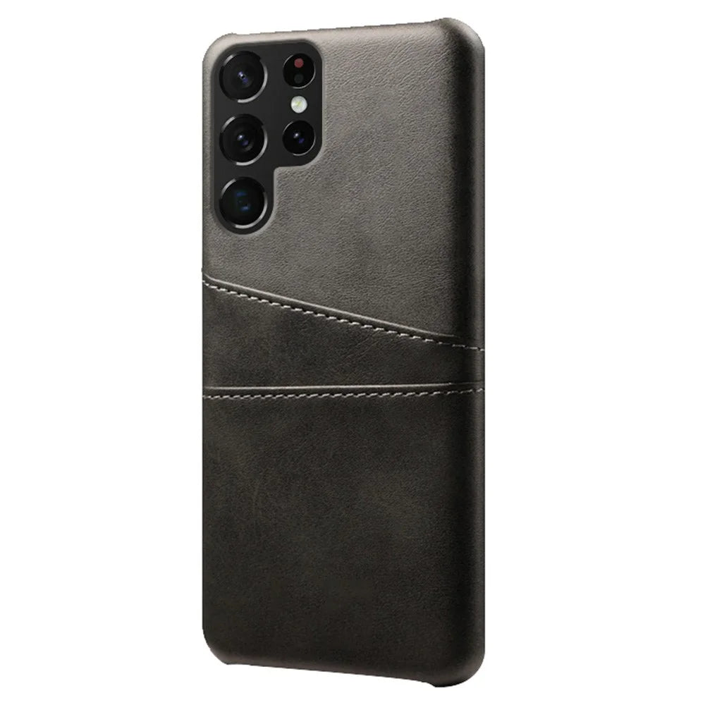 For Samsung Galaxy S22 Ultra 5G Double Card Slots Phone Case Anti-scratch Ultra Slim PU Leather + Hard PC Cover - Black - 2