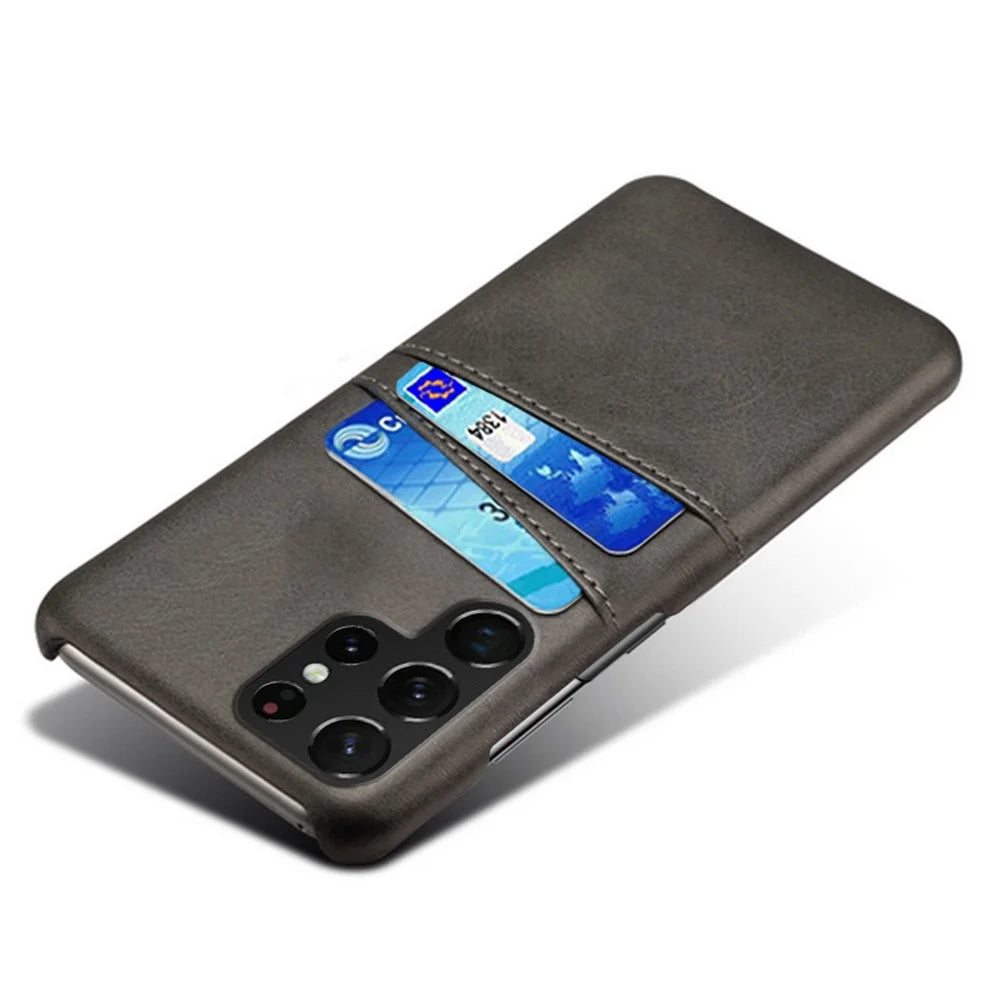 For Samsung Galaxy S22 Ultra 5G Double Card Slots Phone Case Anti-scratch Ultra Slim PU Leather + Hard PC Cover - Black - 3