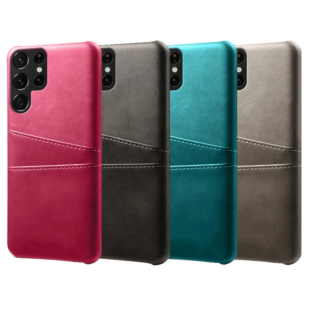 For Samsung Galaxy S22 Ultra 5G Double Card Slots Phone Case Anti-scratch Ultra Slim PU Leather + Hard PC Cover - Black - 5