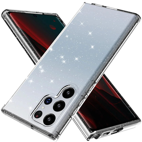 For Samsung Galaxy S22 Ultra 5G GW18 Stylish Shockproof Glittery Sequins TPU Phone Case Shell - Transparent Black - 1