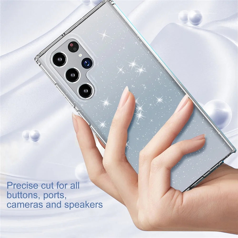 For Samsung Galaxy S22 Ultra 5G GW18 Stylish Shockproof Glittery Sequins TPU Phone Case Shell - Transparent Black - 5