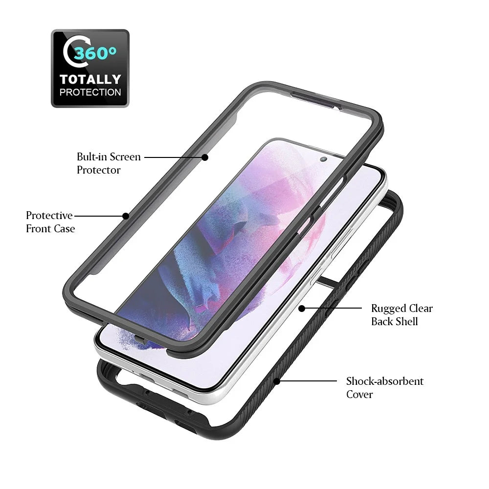 For Samsung Galaxy S22+ 5G Phone Case PC + TPU + PET Screen Protector All-inclusive Protection Hybrid Cover - Black - 3