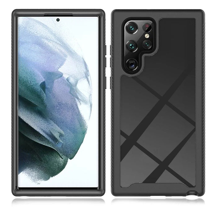 For Samsung Galaxy S22 Ultra 5G Full Coverage PC + TPU Hybrid Phone Case Drop-proof Cover with PET Screen Protector - Black - 2