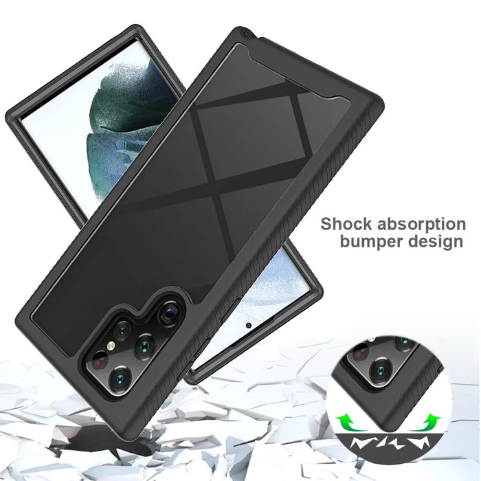 For Samsung Galaxy S22 Ultra 5G Full Coverage PC + TPU Hybrid Phone Case Drop-proof Cover with PET Screen Protector - Black - 3