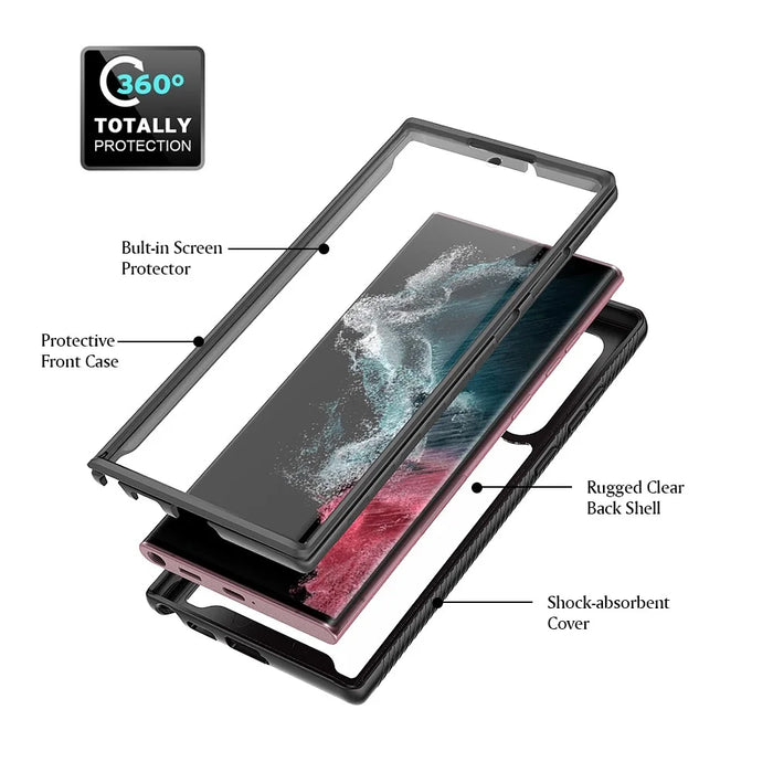 For Samsung Galaxy S22 Ultra 5G Full Coverage PC + TPU Hybrid Phone Case Drop-proof Cover with PET Screen Protector - Black - 4