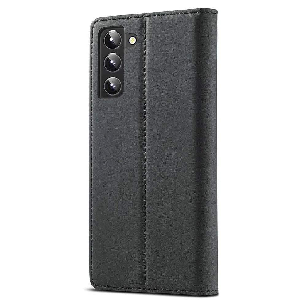 LC.IMEEKE Wallet Phone Case for Samsung Galaxy S22+ 5G, Strong Magnetic Auto Closing PU Leather Flip Stand Cover - Black - 3