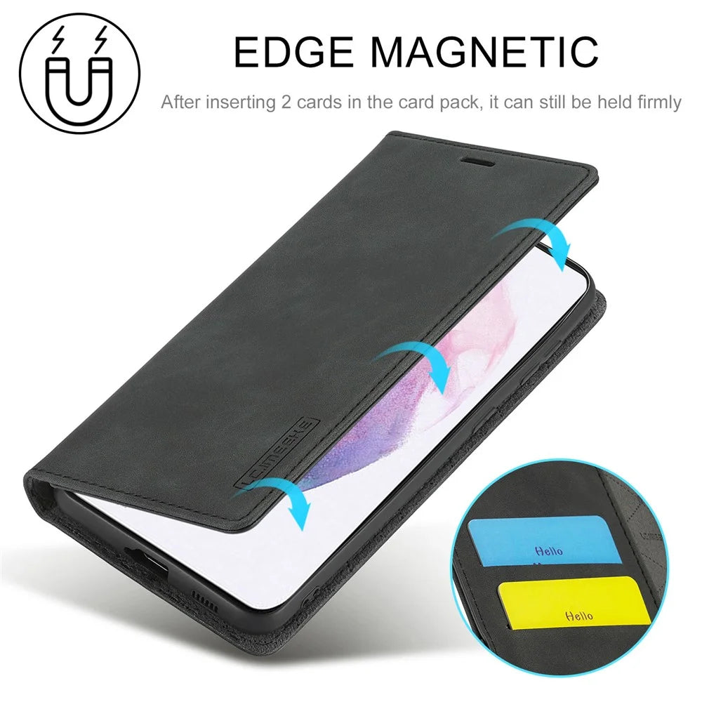 LC.IMEEKE Wallet Phone Case for Samsung Galaxy S22+ 5G, Strong Magnetic Auto Closing PU Leather Flip Stand Cover - Black - 7