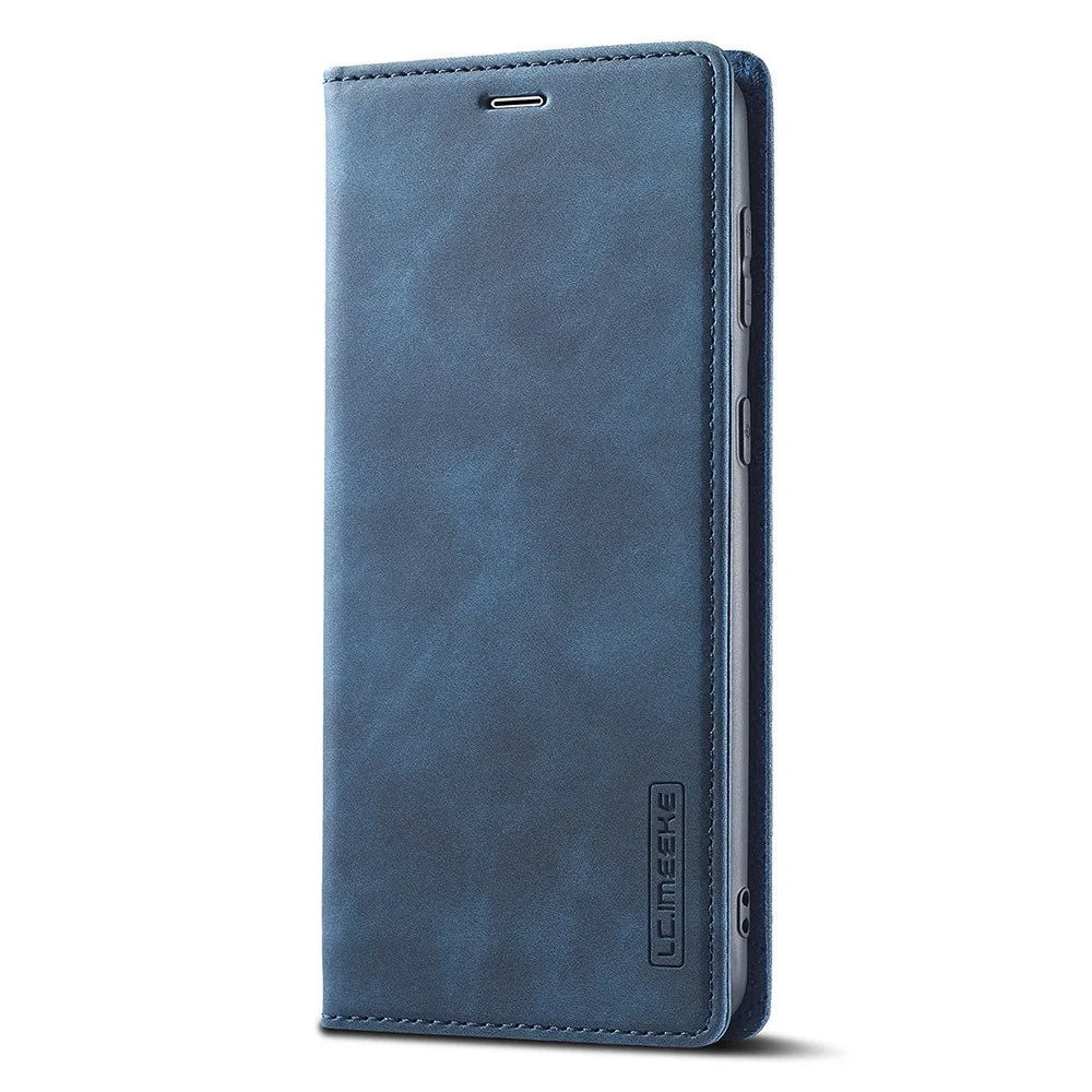 LC.IMEEKE Strong Magnetic Adsorption Shell for Samsung Galaxy S22 5G, PU Leather TPU Bumper Stand Flip Wallet Case - Blue - 2