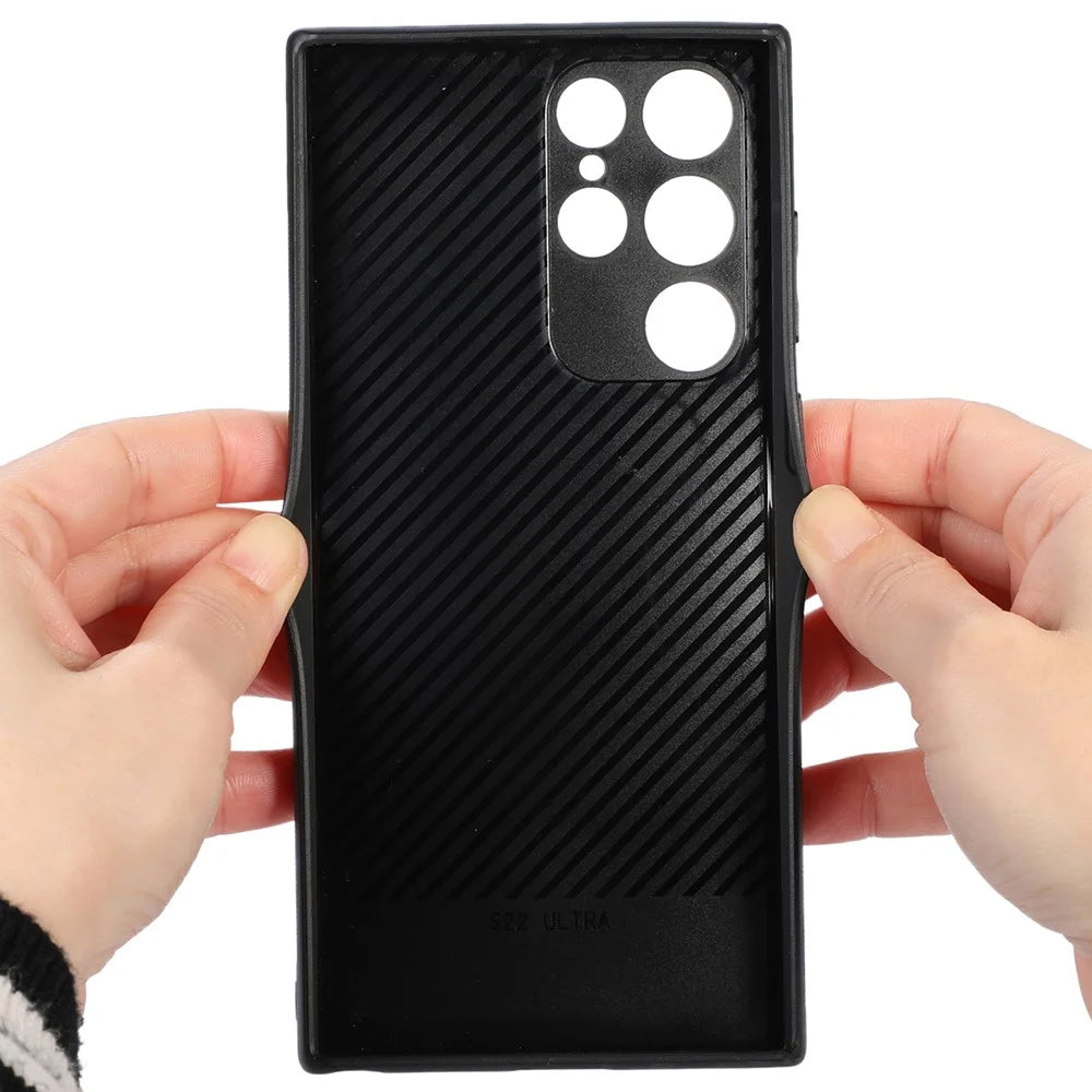 DENIOR For Samsung Galaxy S22 Ultra 5G Kickstand Card Holder Phone Case PU Leather Coated PC + TPU Cover - Dark Grey - 5