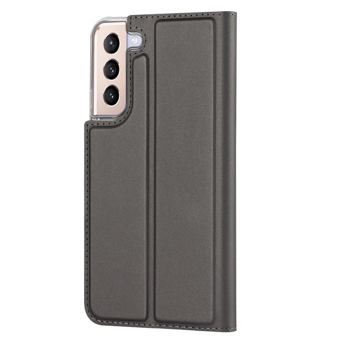 For Samsung Galaxy S22 5G Card Holder Design Full Protection PU Leather Protective Case with Stand Phone Shell - Grey - 3