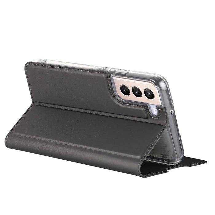 For Samsung Galaxy S22 5G Card Holder Design Full Protection PU Leather Protective Case with Stand Phone Shell - Grey - 6