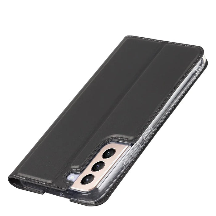 For Samsung Galaxy S22 5G Card Holder Design Full Protection PU Leather Protective Case with Stand Phone Shell - Grey - 7