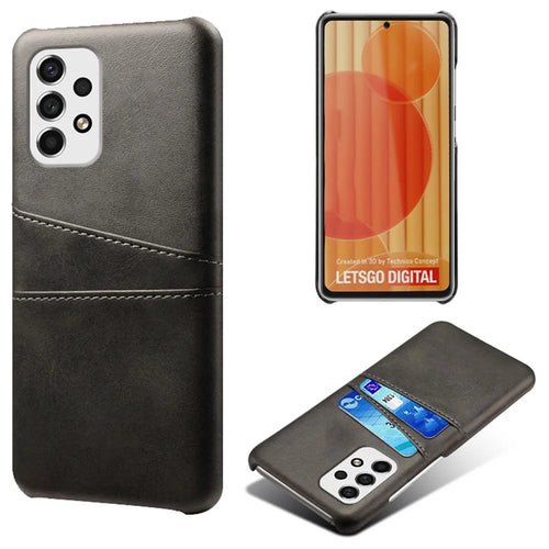For Samsung Galaxy A53 5G Anti-scratch Card Holder Design PU Leather Coated Hard PC Double Protection Cover Cell Phone Case - Black - 1