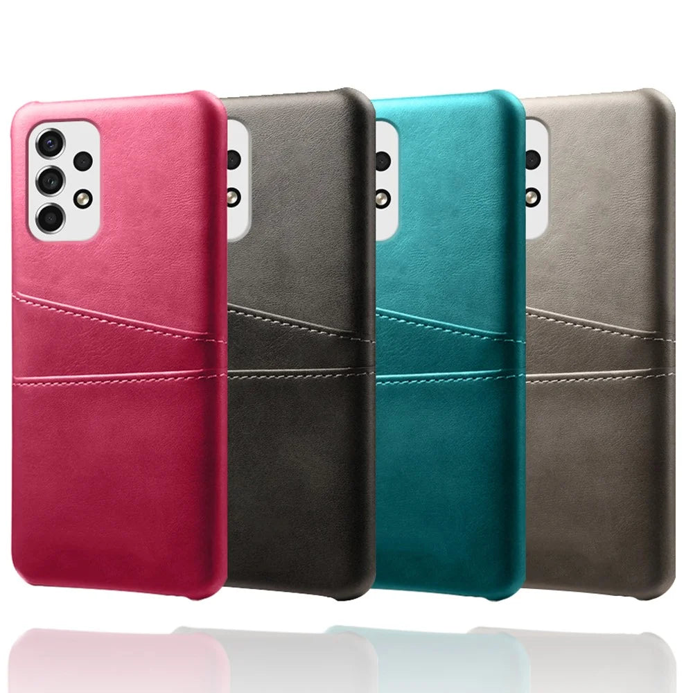 For Samsung Galaxy A53 5G Anti-scratch Card Holder Design PU Leather Coated Hard PC Double Protection Cover Cell Phone Case - Black - 5