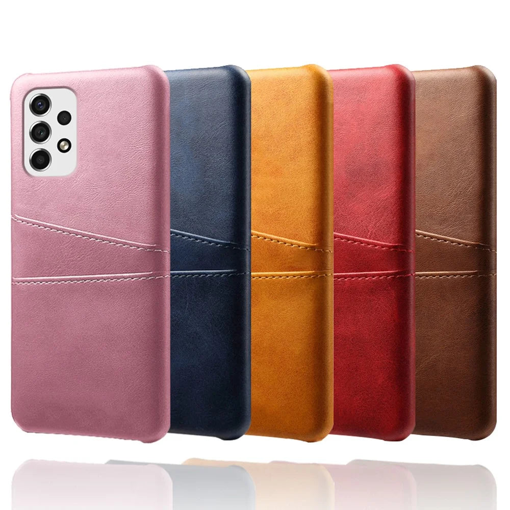 For Samsung Galaxy A53 5G Anti-scratch Card Holder Design PU Leather Coated Hard PC Double Protection Cover Cell Phone Case - Black - 6