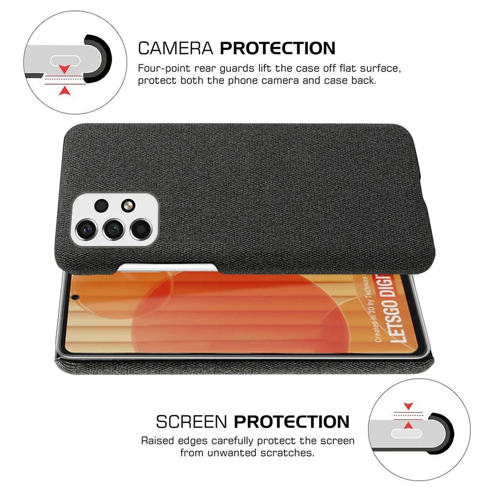 Heat Dissipation Design Phone Case for Samsung Galaxy A53 5G, Soft Cloth Coated PC Shock-Absorbing Protective Case - Black - 5