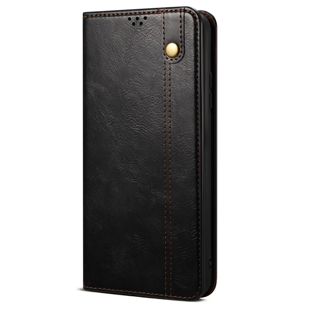 For Samsung Galaxy S22 Ultra 5G Crazy Horse Texture Anti-scratch Waxy PU Leather Magnetic Absorption Wallet Stand Phone Case Cover Shell - Black - 2