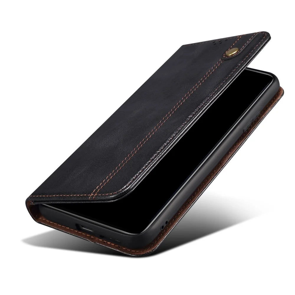 For Samsung Galaxy S22 Ultra 5G Crazy Horse Texture Anti-scratch Waxy PU Leather Magnetic Absorption Wallet Stand Phone Case Cover Shell - Black - 7