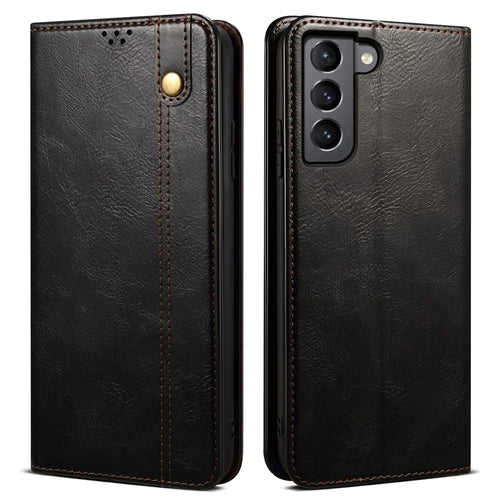 For Samsung Galaxy S22 5G Crazy Horse Texture Waxy PU Leather Magnetic Absorption Wallet Stand Anti-drop Phone Case Cover Shell - Black - 1