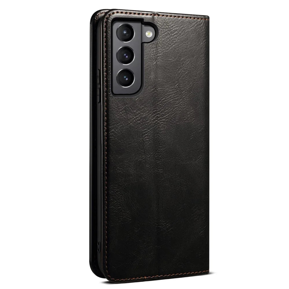 For Samsung Galaxy S22 5G Crazy Horse Texture Waxy PU Leather Magnetic Absorption Wallet Stand Anti-drop Phone Case Cover Shell - Black - 4