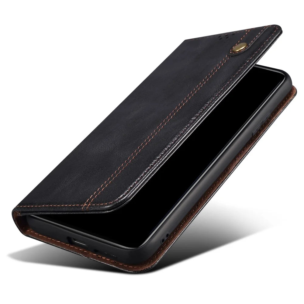 For Samsung Galaxy S22 5G Crazy Horse Texture Waxy PU Leather Magnetic Absorption Wallet Stand Anti-drop Phone Case Cover Shell - Black - 7