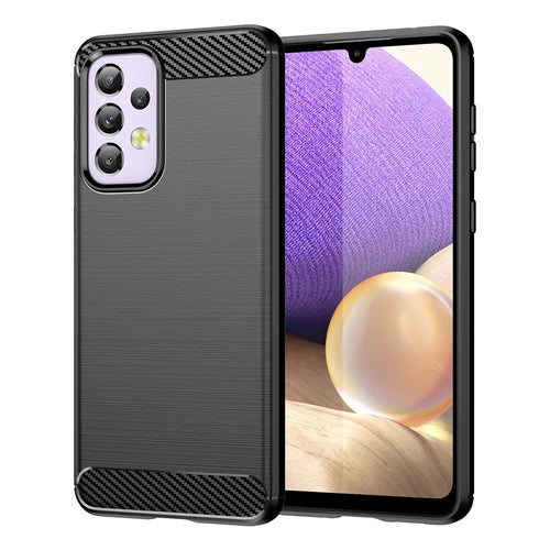 For Samsung Galaxy A33 5G Anti-scratch Shockproof 1.8mm TPU Case Brushed Surface Carbon Fiber Texture Phone Cover - Black - 1