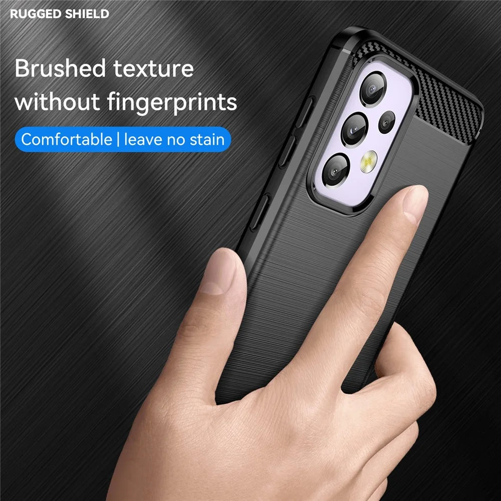 For Samsung Galaxy A33 5G Anti-scratch Shockproof 1.8mm TPU Case Brushed Surface Carbon Fiber Texture Phone Cover - Black - 6