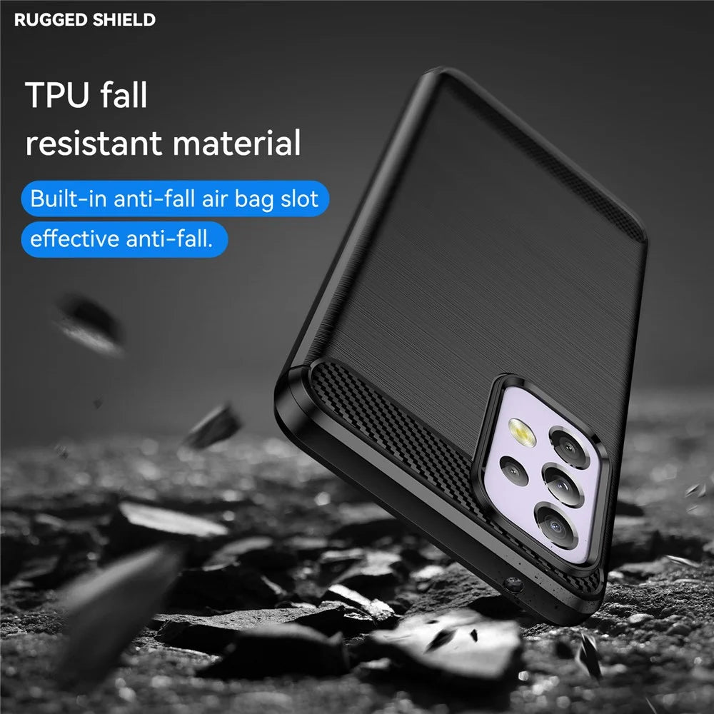 For Samsung Galaxy A33 5G Anti-scratch Shockproof 1.8mm TPU Case Brushed Surface Carbon Fiber Texture Phone Cover - Black - 7