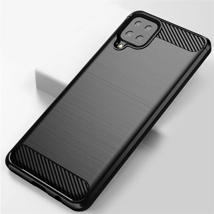 Carbon Fiber Texture Phone Shell for Samsung Galaxy A12 Shockproof 1.8mm TPU Case Brushed Surface Phone Cover - Black - 2