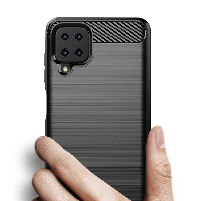Carbon Fiber Texture Phone Shell for Samsung Galaxy A12 Shockproof 1.8mm TPU Case Brushed Surface Phone Cover - Black - 3