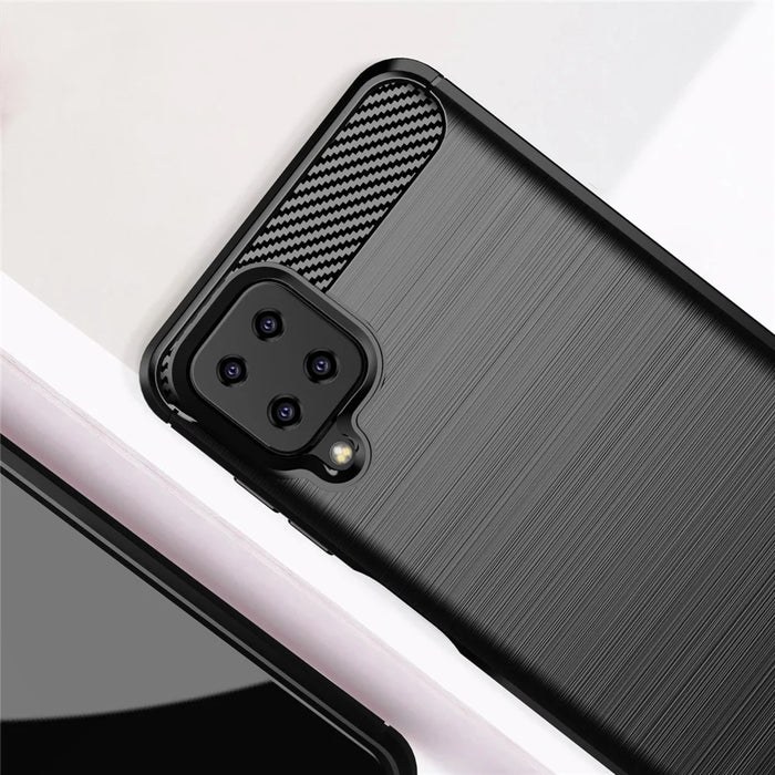 Carbon Fiber Texture Phone Shell for Samsung Galaxy A12 Shockproof 1.8mm TPU Case Brushed Surface Phone Cover - Black - 4