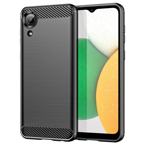 1.8mm TPU Case for Samsung Galaxy A03 Core, Brushed Surface Carbon Fiber Texture Anti-fingerprint Back Cover - Black - 1