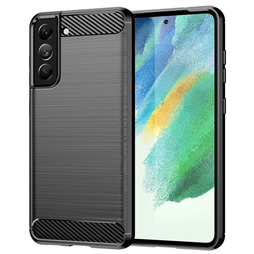 Heat Dissipation TPU Case for Samsung Galaxy S21 FE 5G / S21 Fan Edition, 1.8mm Brushed Surface Carbon Fiber Texture Soft Back Protective Cover - Black - 1