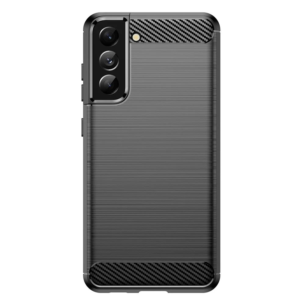 Heat Dissipation TPU Case for Samsung Galaxy S21 FE 5G / S21 Fan Edition, 1.8mm Brushed Surface Carbon Fiber Texture Soft Back Protective Cover - Black - 2