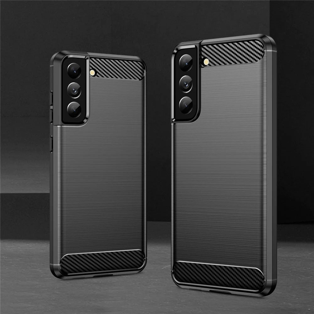Heat Dissipation TPU Case for Samsung Galaxy S21 FE 5G / S21 Fan Edition, 1.8mm Brushed Surface Carbon Fiber Texture Soft Back Protective Cover - Black - 7