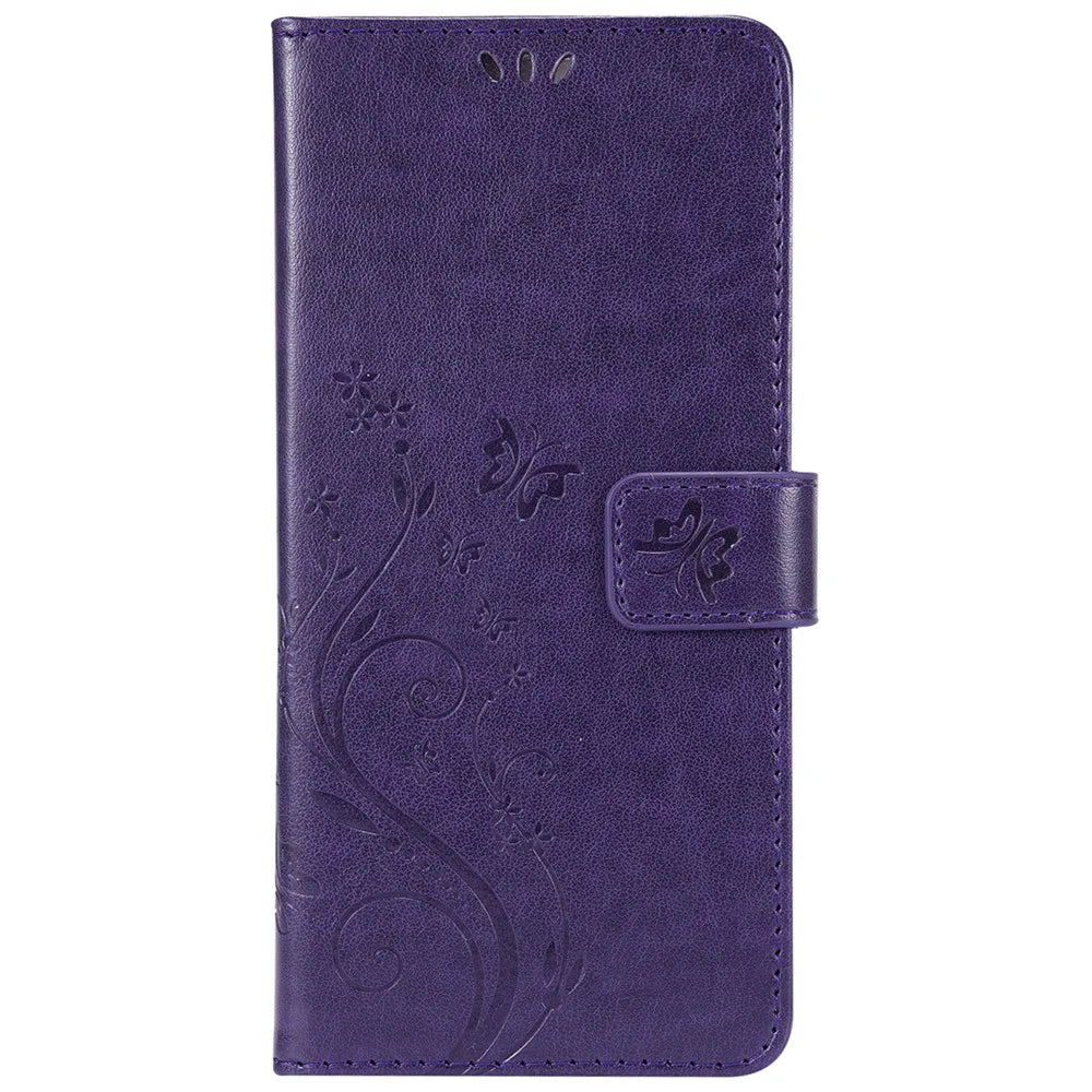 For Samsung Galaxy A13 5G / A04s 4G (164.7mm) PU Leather Phone Covering Smartphone Case Stylish Imprint Butterflies Practical Wallet - Dark Purple - 2