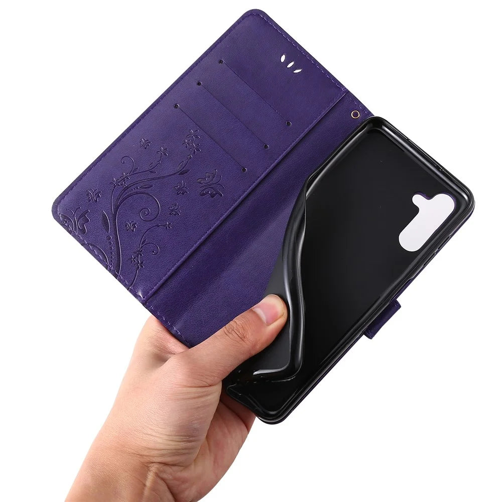 For Samsung Galaxy A13 5G / A04s 4G (164.7mm) PU Leather Phone Covering Smartphone Case Stylish Imprint Butterflies Practical Wallet - Dark Purple - 7