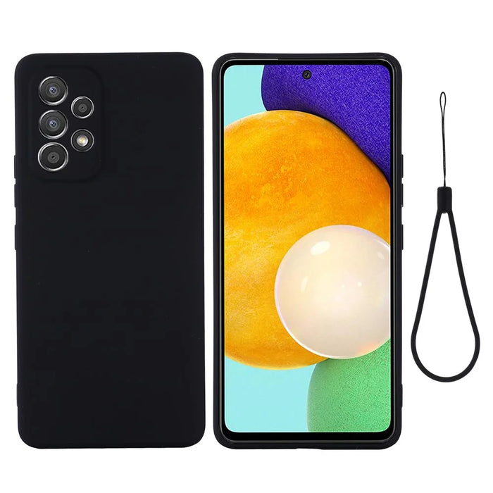 Liquid Silicone Phone Case for Samsung Galaxy A33 5G, Drop Protection Microfiber Lining Cushion Anti-Scratch Cover with Strap - Black - 1