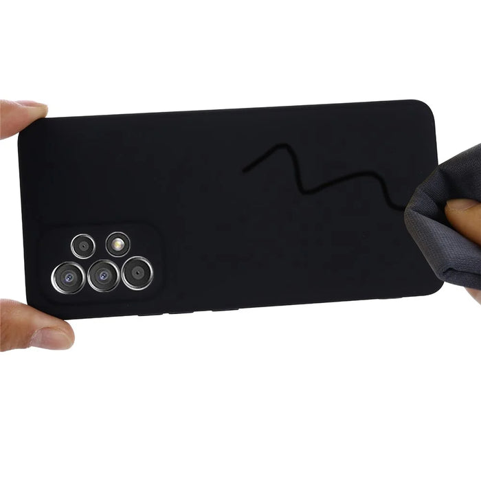 Liquid Silicone Phone Case for Samsung Galaxy A33 5G, Drop Protection Microfiber Lining Cushion Anti-Scratch Cover with Strap - Black - 4