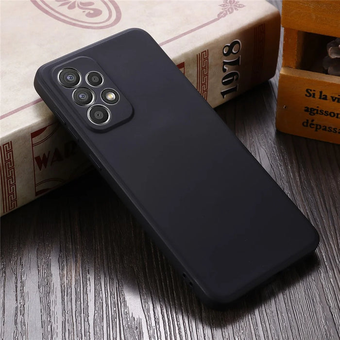 Liquid Silicone Phone Case for Samsung Galaxy A33 5G, Drop Protection Microfiber Lining Cushion Anti-Scratch Cover with Strap - Black - 6