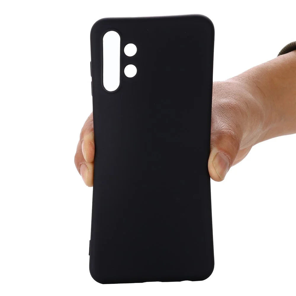 For Samsung Galaxy A13 4G Liquid Silicone Soft Microfiber Lining Anti-Shock Flexible Phone Case with Strap - Black - 4