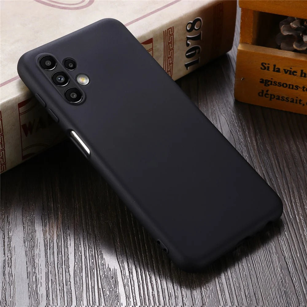 For Samsung Galaxy A13 4G Liquid Silicone Soft Microfiber Lining Anti-Shock Flexible Phone Case with Strap - Black - 5