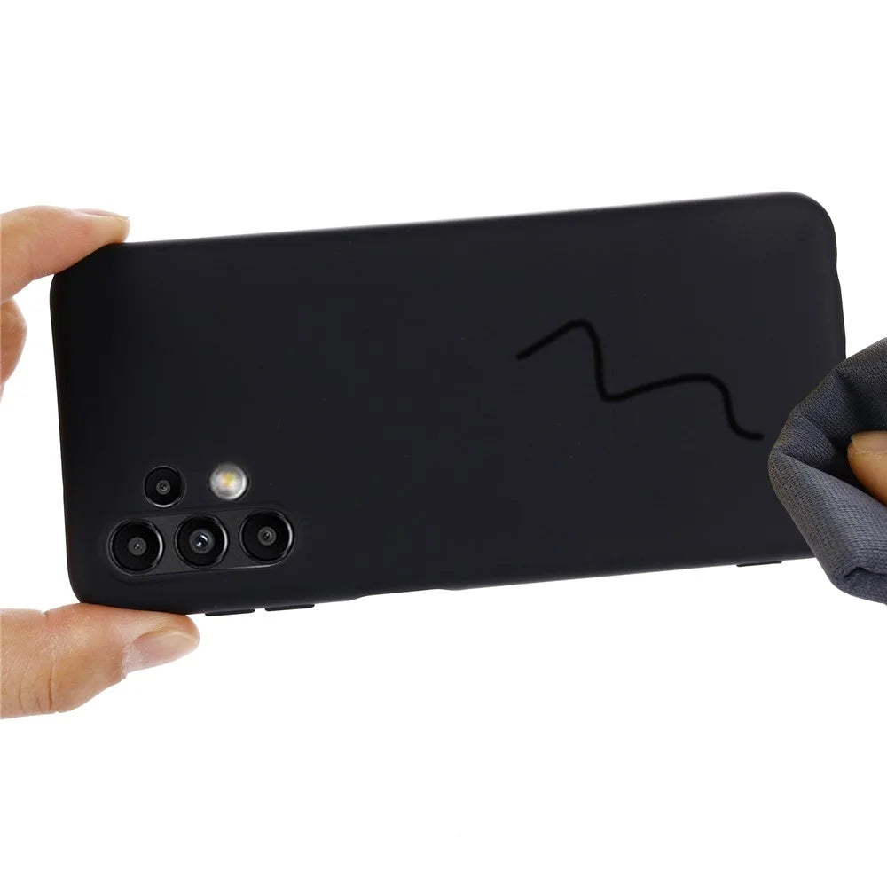 For Samsung Galaxy A13 4G Liquid Silicone Soft Microfiber Lining Anti-Shock Flexible Phone Case with Strap - Black - 6