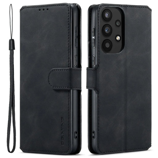 DG.MING For Samsung Galaxy A33 5G Retro Style Magnetic Closure Shockproof PU Leather Wallet Phone Case with Stand - Black - 1