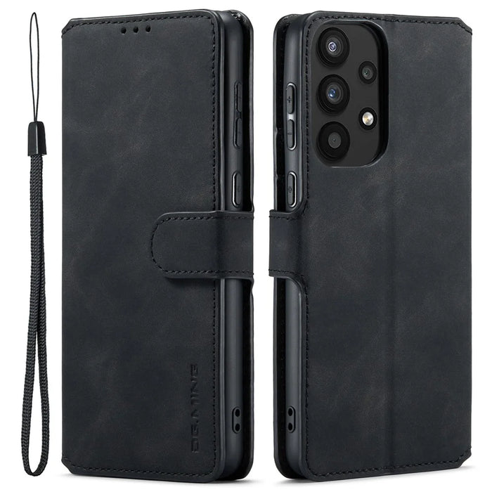 DG.MING For Samsung Galaxy A33 5G Retro Style Magnetic Closure Shockproof PU Leather Wallet Phone Case with Stand - Black - 1