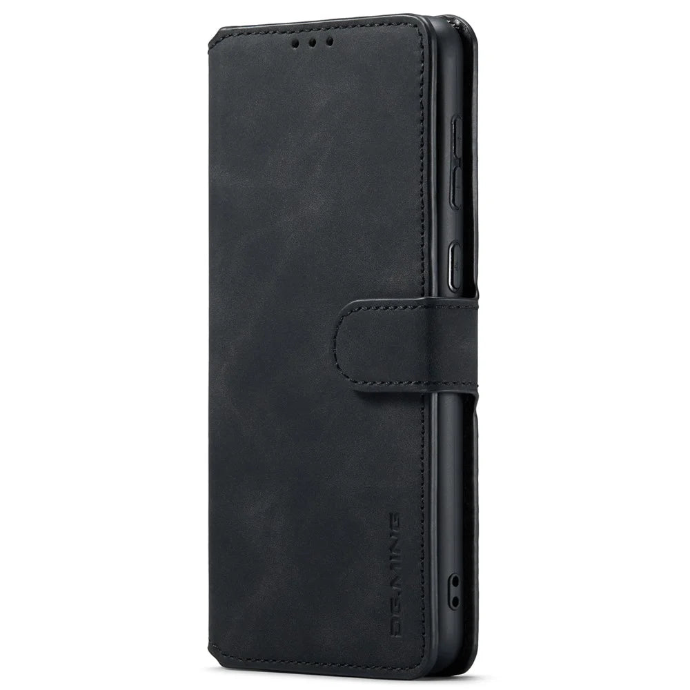 DG.MING For Samsung Galaxy A33 5G Retro Style Magnetic Closure Shockproof PU Leather Wallet Phone Case with Stand - Black - 2