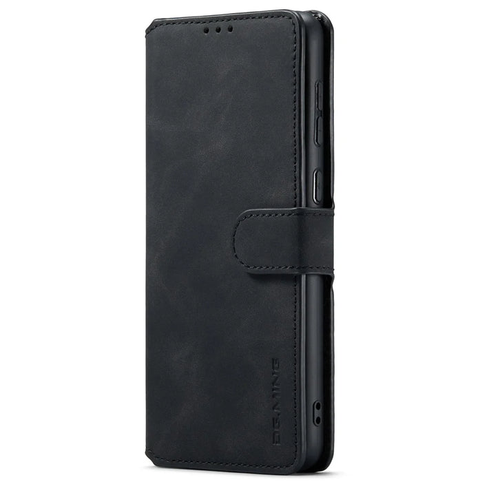 DG.MING For Samsung Galaxy A33 5G Retro Style Magnetic Closure Shockproof PU Leather Wallet Phone Case with Stand - Black - 2